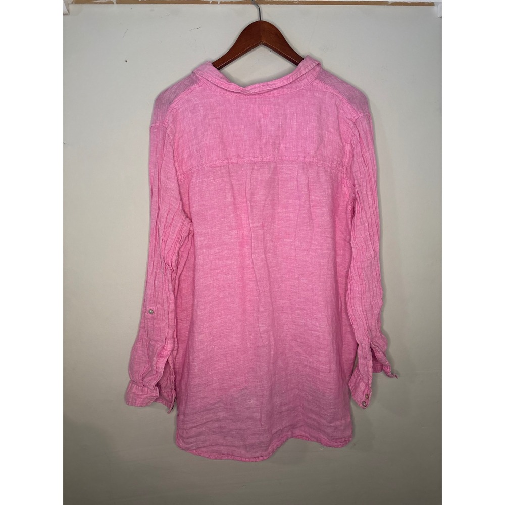 Sigrid Olsen Pink 100% Linen Button Front Shirt Coastal Size Large - Picture 3 of 5